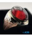 انگشتر یاقوت سرخ جواهر نقره  رکاب دست ساز تراش اوال مصنوعی کارکرده oval ruby