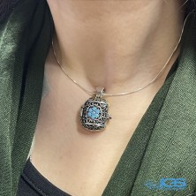 گردنبند نقره جای حرز و دعا با مخراج فیروزه بدون زنجیر ailver amulet case