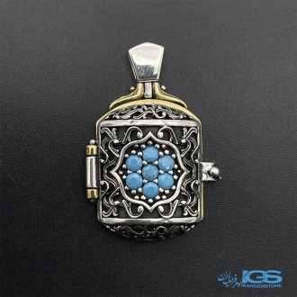 گردنبند نقره جای حرز و دعا با مخراج فیروزه بدون زنجیر ailver amulet case