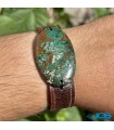 دستبند سنگ مالاکیت برزیل با بند چرمی Malachite مرمر سبز