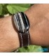 دستبند عقیق سلیمان با بند چرم طبیعی فری سایز  Agate