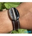 دستبند سنگ عقیق سلیمان با بند چرم طبیعی فری سایز  Agate