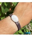 دستبند مون استون هند با چرم طبیعی و حجرالقمر یا سنگ ماه Moonstone