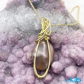 گردنبند سنگ جاسپر بافت مس با زنجیر Jasper