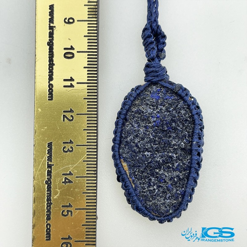 گردنبند سنگ آزوریت راف با بند مکرومه بافی تکه ایی از بهشت Azurite