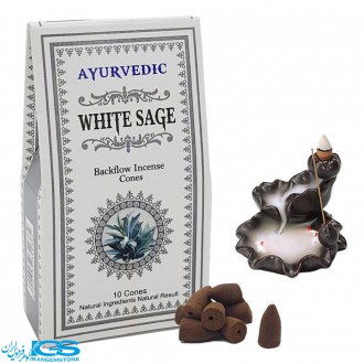 عود مخروطی آبشاری وایت سیج  white sageدست ساز برند ayurvedic