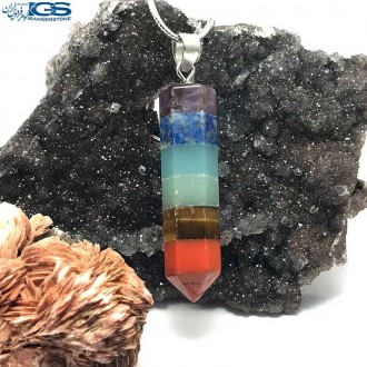 گردنبند سنگ هفت چاکرا اصل منشوری بدون زنجیر