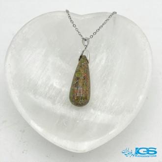 گردنبند سنگ اوناکیت اشک بدون زنجیر  Unakite