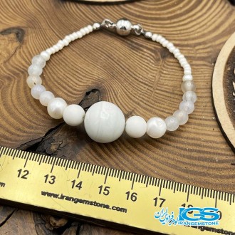 دستبند سنگ عقیق سفید و مروارید طبیعی agate