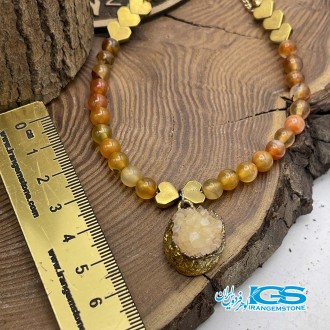 گردنبند سنگ عقیق کارنلین و سنگ  کریستال کوارتز carnelian