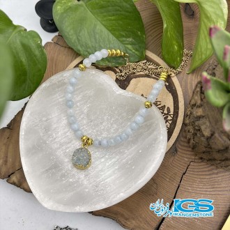 سنگ عقیق آبی با سنگ کریستال کوارتز جنس فلز ها استیل AGATE