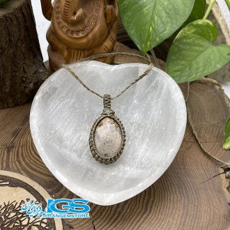 گردنبند سنگ رودونیت بافت مکرومه Rhodonite