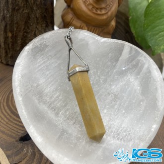 گردنبند منشور   پرانیک سنگ  (جید)  زرد  قلاب نقره بدون زنجیرjade