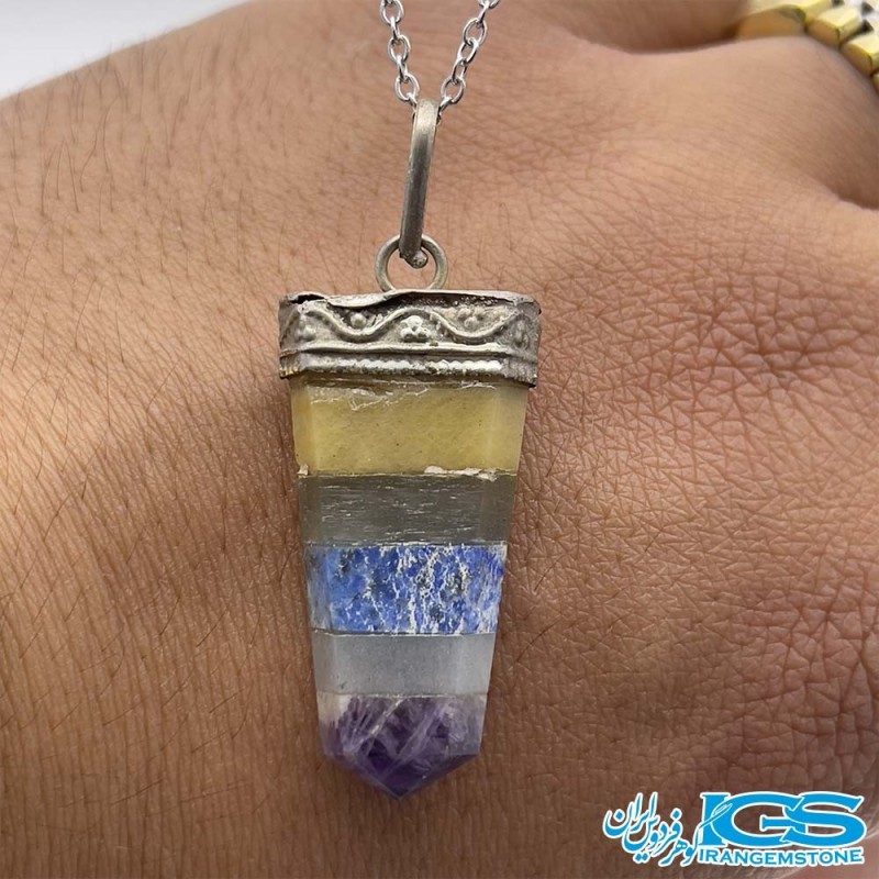 گردنبند منشور سنگ هفت چاکرا هندی بدون زنجیر seven chakra
