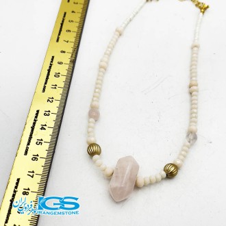 گردنبند سنگ رزکوارتز منشور rose quartz