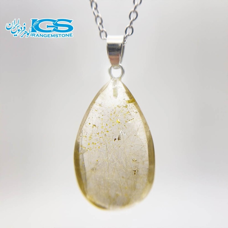 گردنبند سنگ طلایی کوارتز روتایل بدون بند rutile quartz