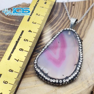 گردنبند سنگ عقیق برزیل صورتی بدون زنجیر agate