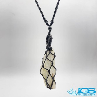گردنبند سنگ راف کونزیت بافت مکرومه Kunzite stone