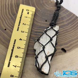 گردنبند سنگ راف کونزیت بافت مکرومه Kunzite stone