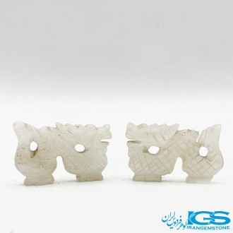 سنگ عقیق سفید مجسمه اژدهای جفت