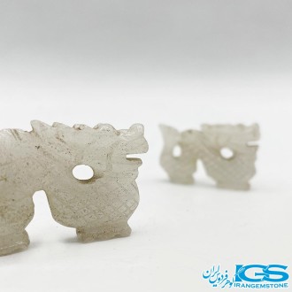 سنگ عقیق سفید مجسمه اژدهای جفت