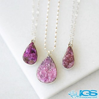 گردنبند سنگ راف کریستال کوارتز صورتی