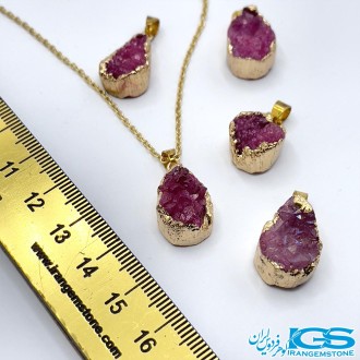 گردنبند سنگ راف کریستال کوارتز صورتی