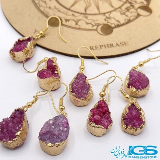 گشواره سنگ کریستال کوارتز صورتی(درنجف)