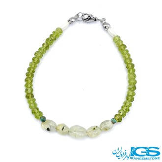دستبند سنگ زبرجد پریدوت با سنگ پرهنیت