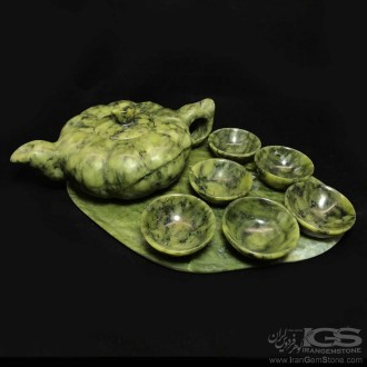 ست قوری و فنجون سنگ یشم (جید) stone jade