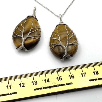 گردنبند سنگ چشم ببر درخت زندگی بدون زنجیر