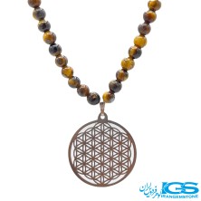 گردنبند گل زندگی با آویز سنگ چشم ببر