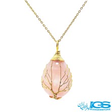 گردنبند سنگ رزکوارتز درخت زندگی بدون زنجیر