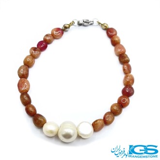 دستبند سنگ یاقوت سرخ و مروارید طبیعی