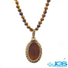 گردنبند سنگ چشم ببر و استخوان شتر مکرومه بافی