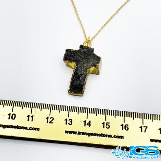 گردنبند سنگ کوارتزدودی راف طرح صلیب  بدون زنجیر