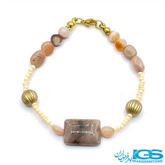 دستبند سنگ عقیق خزه ای و سنگ عقیق کارنلین