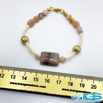 دستبند سنگ عقیق خزه ای و سنگ عقیق کارنلین