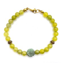 دستبند سنگ یشم سبز تراش دستی طرح گل