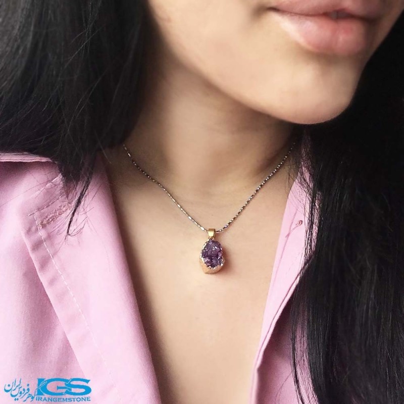 گردنبند سنگ راف کریستال کوارتز صورتی