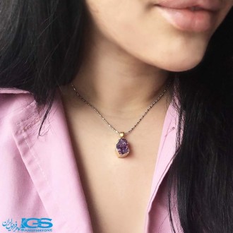 گردنبند سنگ راف کریستال کوارتز صورتی