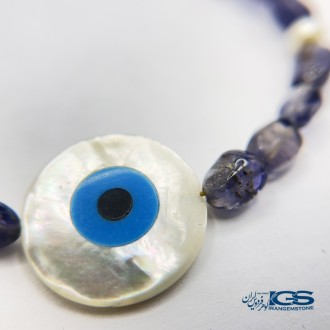 دستبند سنگ کیانیت با پوست صدف چشم نظر