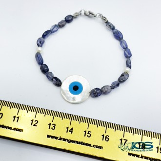 دستبند سنگ کیانیت با پوست صدف چشم نظر