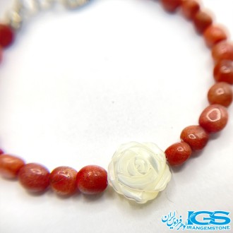 دستبند یاقوت سرخ و پوست صدف طرح گل