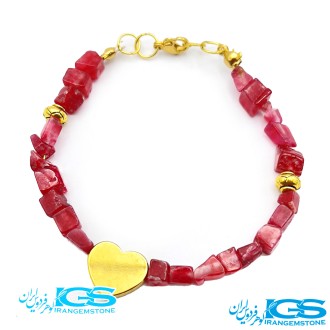 دستبند رودونیت تراش دار  قلب استیل