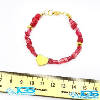 دستبند رودونیت تراش دار  قلب استیل