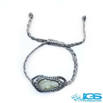 دستبند عقیق سفید  تراش راهب  مکرومه بافی