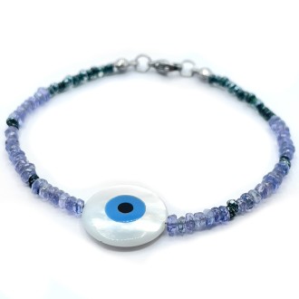 دستبند کیانیت  جواهری با پوست صدف چشم نظر