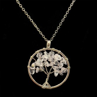 گردنبند سنگ کریستال کوارتز درخت زندگی بدون زنجیر