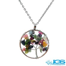 گردنبند سنگ تورمالین سبز و صورتی  واترملو  درخت زندگی بدون زنجیر